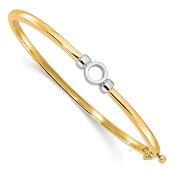 14k Two-tone Holds 1/2 carat 5.0mm Round Stone Hinged Oval Bangle Bracelet Mounting