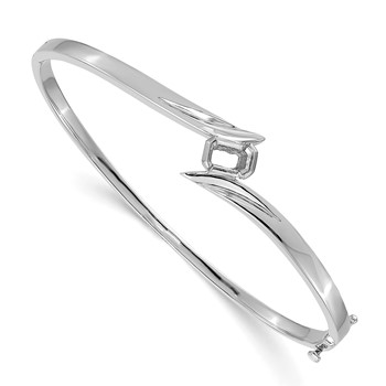 14k White Gold Holds 3/4 carat 6x4mm Emerald-cut Stone Hinged Oval Bangle Bracelet Mounting