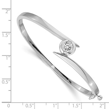 14k White Gold Holds 1 carat 5.75mm Round Stone Hinged Oval Bangle Bracelet Mounting — alternate view