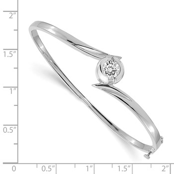 14k White Gold Holds 1 carat 6.5mm Round Stone Hinged Oval Bangle Bracelet Mounting — alternate view