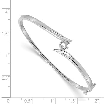 14k White Gold Holds 1/4 carat 4.0mm Round Stone Hinged Oval Bangle Bracelet Mounting — alternate view