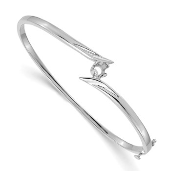 14k White Gold Holds 1/4 carat 4.0mm Round Stone Hinged Oval Bangle Bracelet Mounting