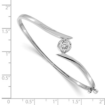 14k White Gold Holds 3/4 carat 5.75mm Round Stone Hinged Oval Bangle Bracelet Mounting — alternate view