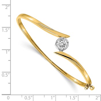 14k Two-tone Holds 3/4 carat 5.75mm Round Stone Hinged Oval Bangle Bracelet Mounting — alternate view