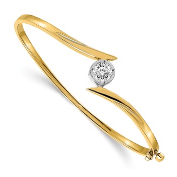 14k Two-tone Holds 3/4 carat 5.75mm Round Stone Hinged Oval Bangle Bracelet Mounting