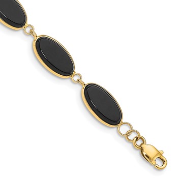 14k Polished 12x7mm Onyx 7.25 inch Bracelet
