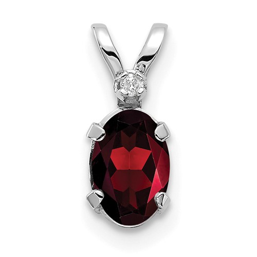14K White Gold Diamond and Garnet Birthstone Pendant