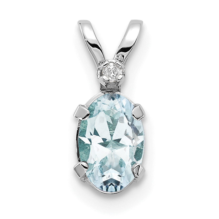 Diamond 6x4 Oval March Aquamarine Birthstone Charm Pendant 14k White Gold 12x4mm main product image