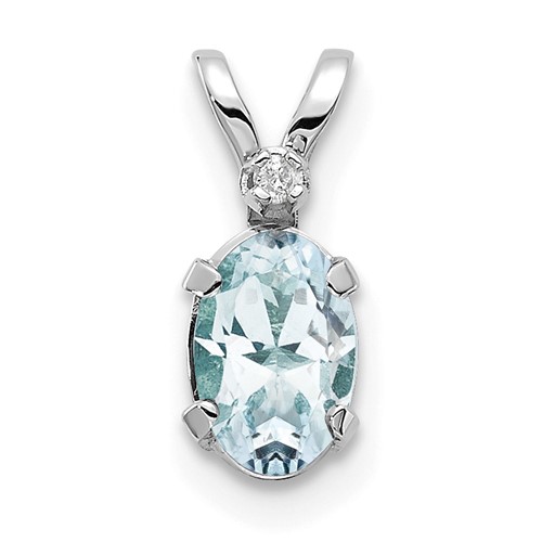14K White Gold Diamond and Aquamarine Birthstone Pendant