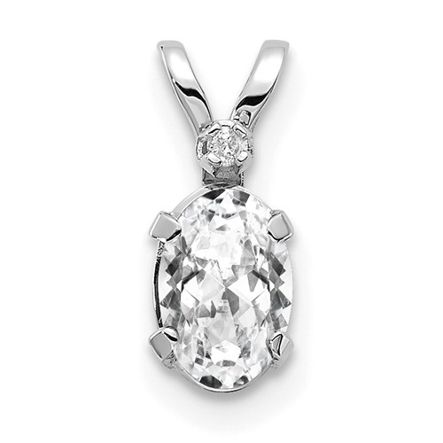 14K White Gold Diamond and White Topaz Birthstone Pendant
