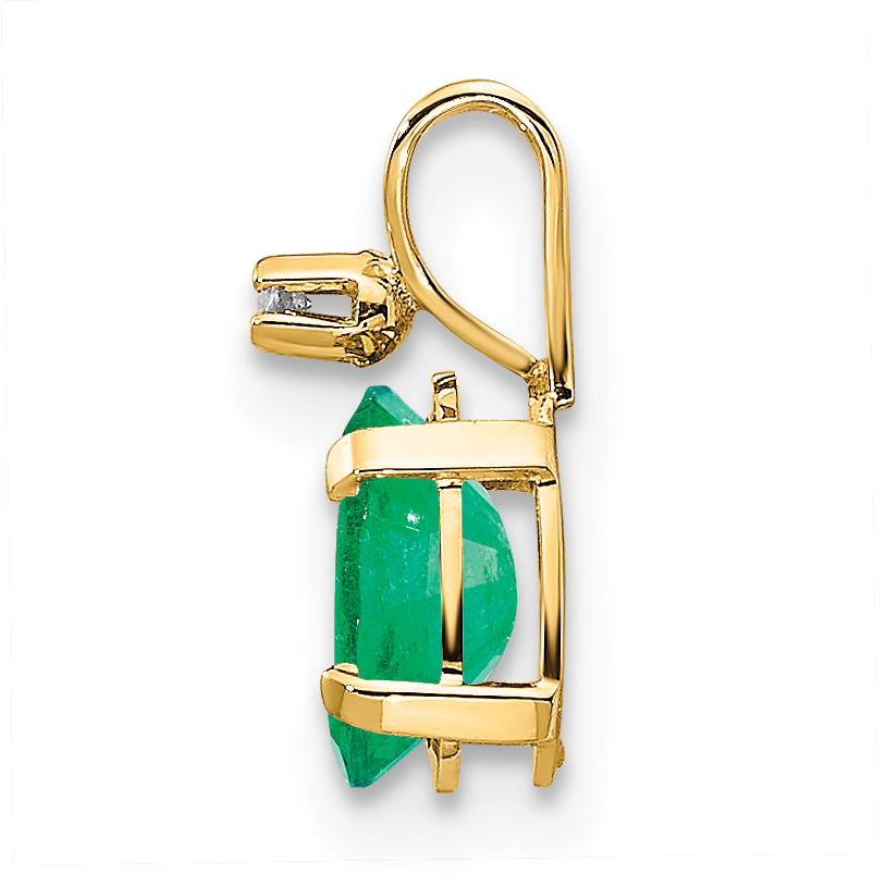 Diamond 6x4 Oval May Emerald Birthstone Charm Pendant 14k Yellow Gold 12x4.5mm detailed image 2