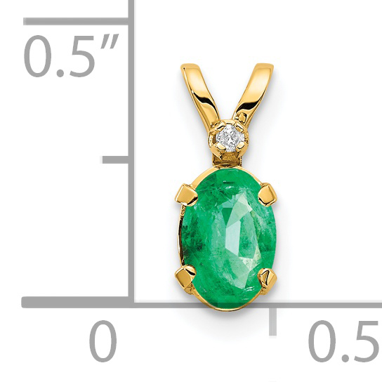 Diamond 6x4 Oval May Emerald Birthstone Charm Pendant 14k Yellow Gold 12x4.5mm detailed image 3