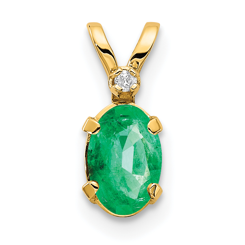 Diamond 6x4 Oval May Emerald Birthstone Charm Pendant 14k Yellow Gold 12x4.5mm main product image