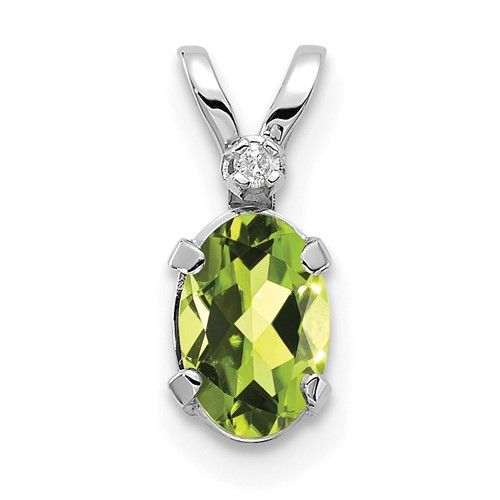 14K White Gold Diamond and Peridot Birthstone Pendant