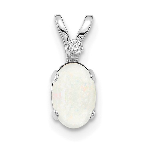 14K White Gold Diamond and Opal Birthstone Pendant