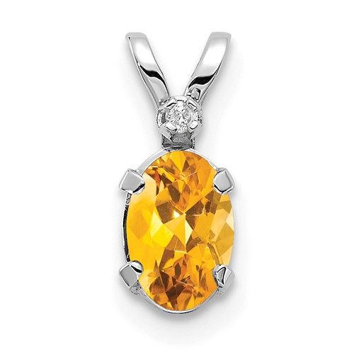 14K White Gold Diamond and Citrine Birthstone Pendant