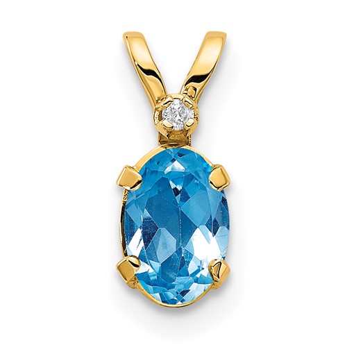 14k Diamond & Blue Topaz Birthstone Pendant