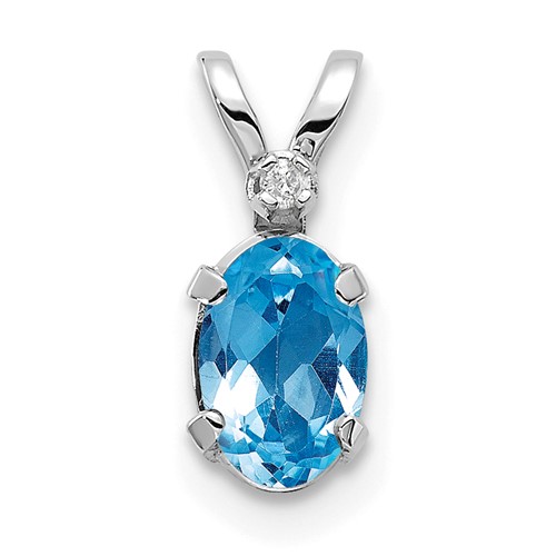 14K White Gold Diamond and Blue Topaz Birthstone Pendant
