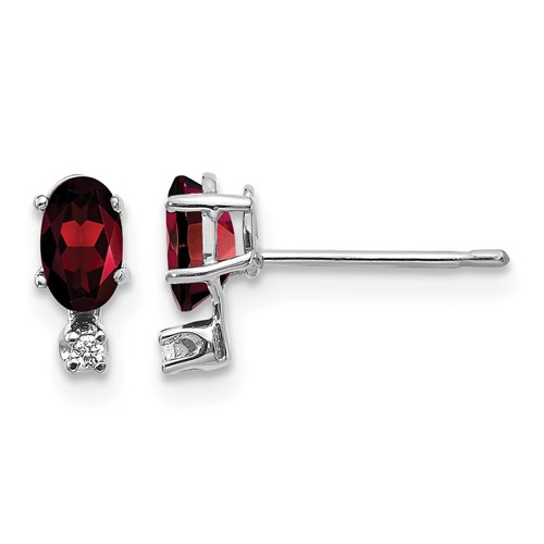 14K White Gold Diamond and Garnet Birthstone Earrings