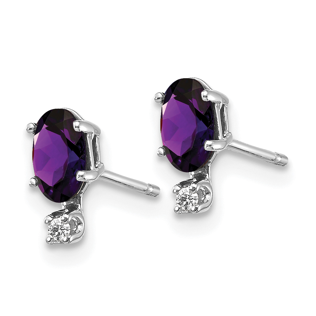 Diamond 5x3 Oval February Amethyst Birthstone Earrings Real 14k White Gold 7x3mm detailed image 2