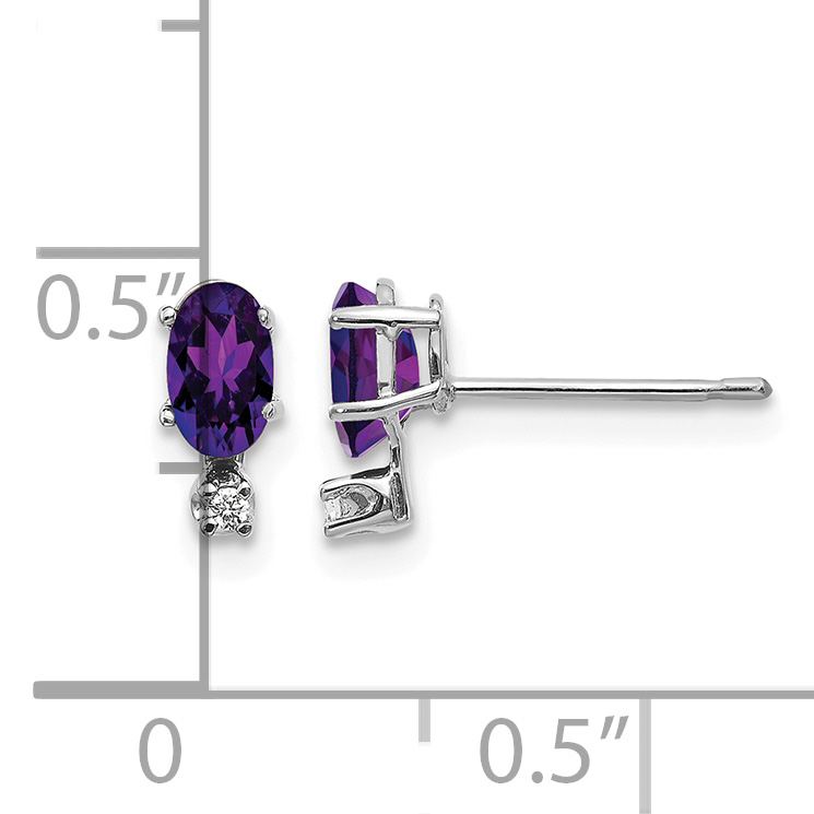 Diamond 5x3 Oval February Amethyst Birthstone Earrings Real 14k White Gold 7x3mm detailed image 4