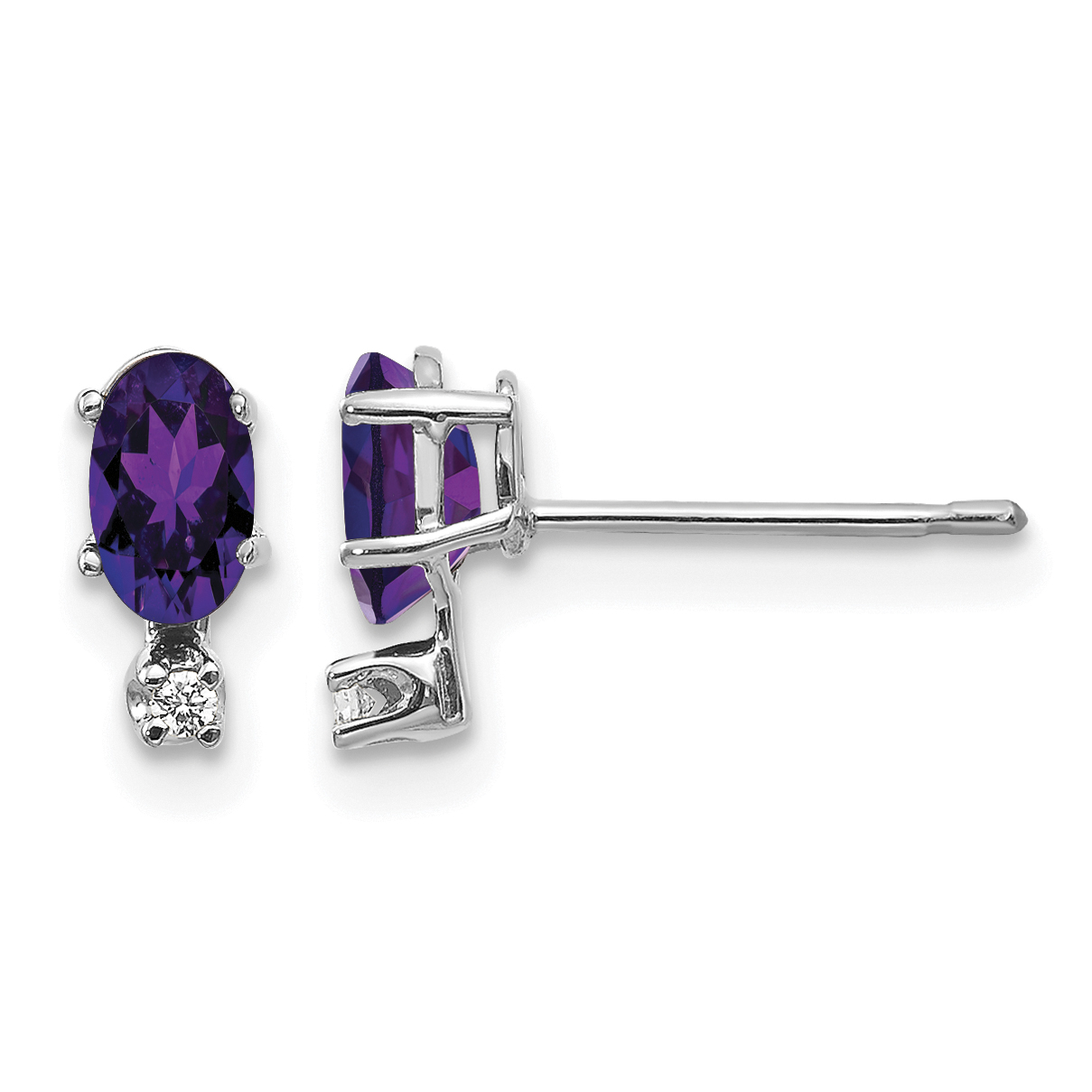 Diamond 5x3 Oval February Amethyst Birthstone Earrings Real 14k White Gold 7x3mm main product image
