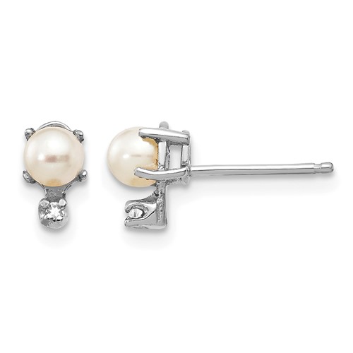 14K White Gold Diamond and FW Cultured Pearl Birthstone Earrings