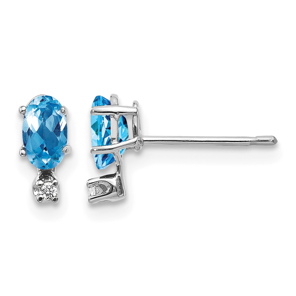 14K White Gold Diamond and Blue Topaz Birthstone Earrings