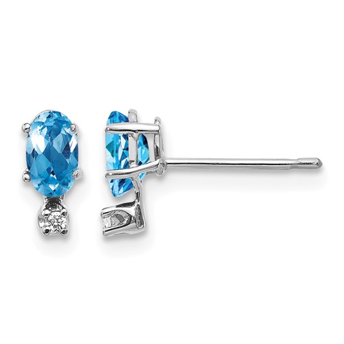 14K White Gold Diamond and Blue Topaz Birthstone Earrings