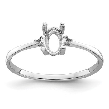 14k White Gold Diamond and 6x4 Oval Birthstone Ring Mounting