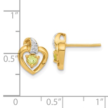 14ky .01ct Diamond & Peridot Birthstone Heart Earrings — alternate view