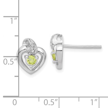 14k White Gold Diamond & Peridot August Birthstone Heart Earrings — alternate view