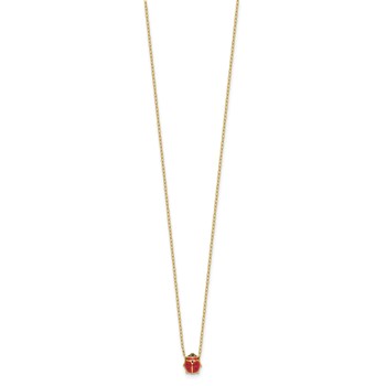 14k Polished Red and Black Enameled Ladybug 17 inch Necklace Plus 1 inch Extender — alternate view