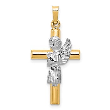 14K Two-Tone Angel and Cross Pendant