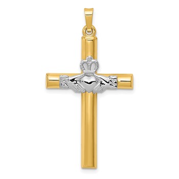 14k Two-tone Claddagh Cross Pendant