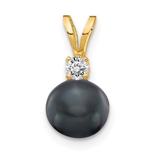 14k 6mm Black FW Cultured Pearl AA Diamond Pendant