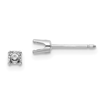14k White Gold 3mm Round Stud Earring Mounting with backs