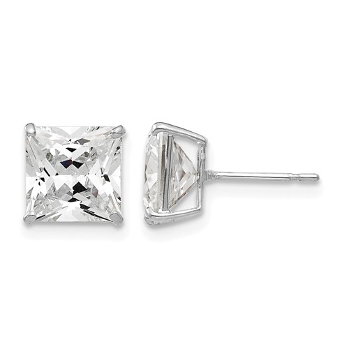 14k White Gold 7mm Square CZ Post Earrings