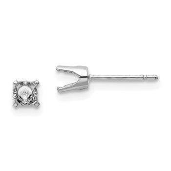 14k White Gold 3.75mm Round Stud Earring Mounting with backs