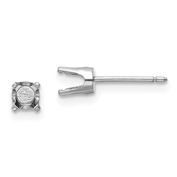 14k White Gold 4mm Round Stud Earring Mounting with backs