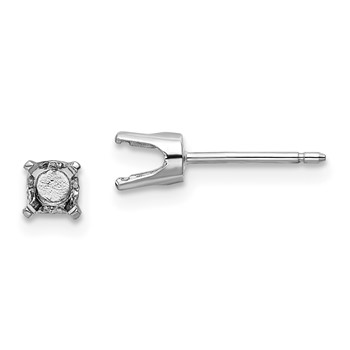 14k White Gold 4.25mm Round Stud Earring Mounting with backs