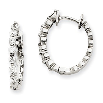 14k White Gold AA Diamond Hinged Hoop Earrings