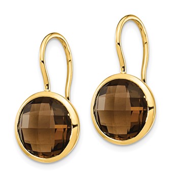 14k 11mm Round Smoky Quartz Checkerboard Dangle Shepherd Hook Earrings — alternate view