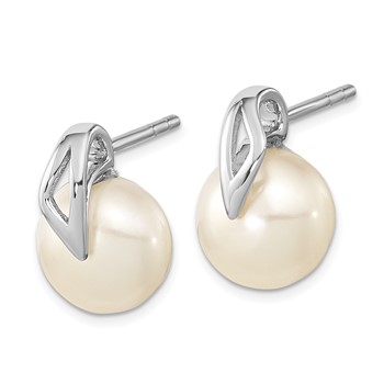 14k White Gold 7-8mm White Button Freshwater Cultured Pearl Post Earrings — alternate view