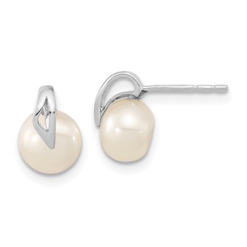 14k White Gold 7-8mm White Button Freshwater Cultured Pearl Post Earrings