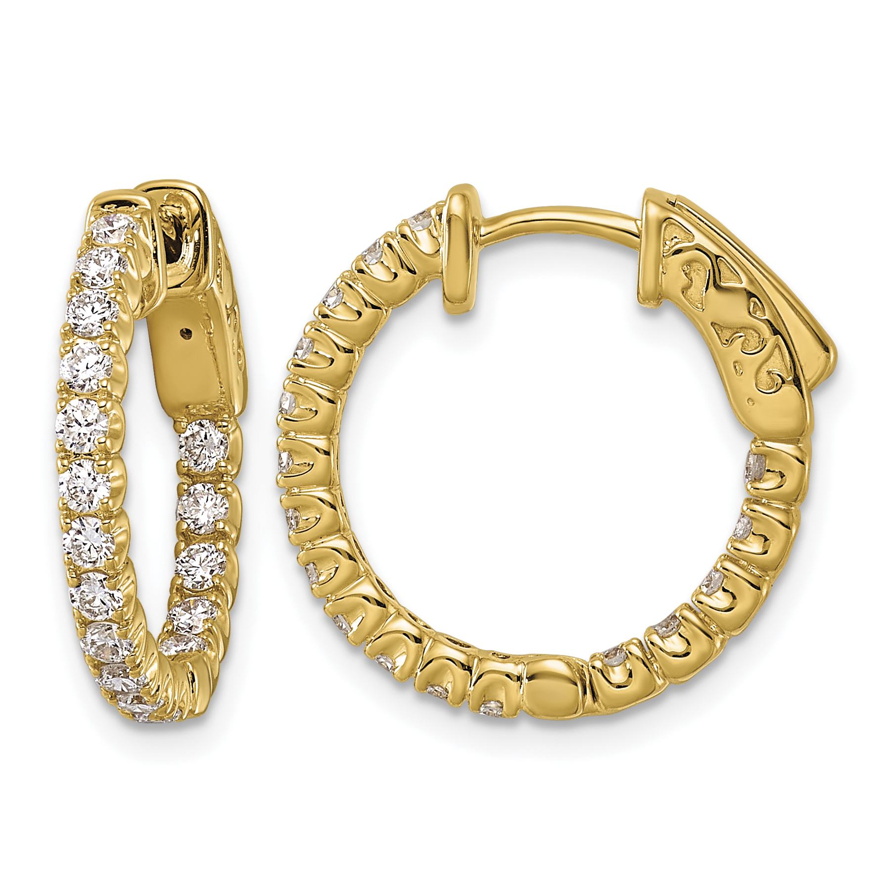 14k 1 carat Lab Grown Dia VS/SI+ G+ Round In and Out Safety Clasp Hoop Earrings