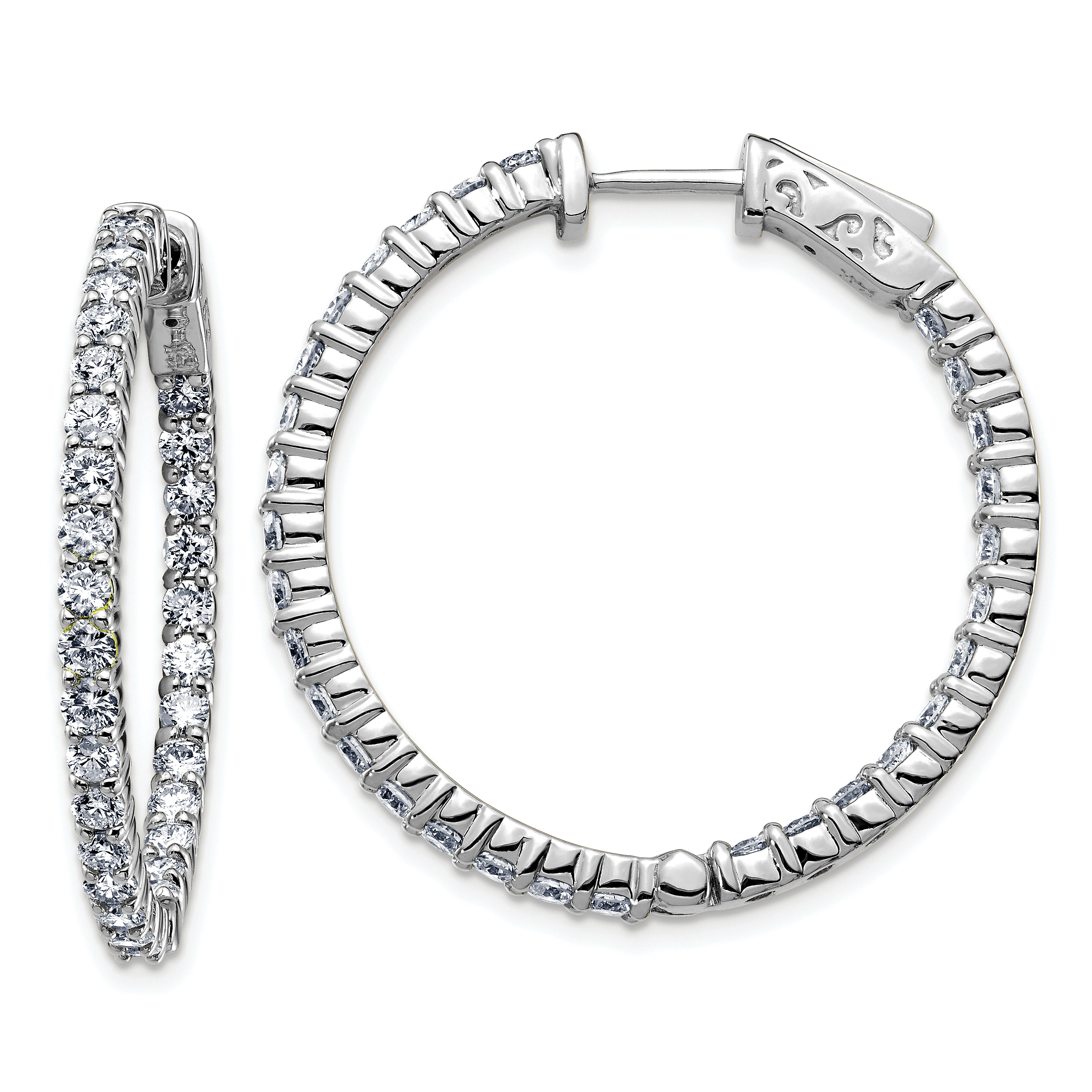 14k White Gold 3ct. 2.30mm G H I True Light Moissanite Hoop w/Safety Clasp