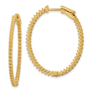 14k (Holds 88-1.7mm Round) Oval In/Out Hoop with Safety Clasp Earring Mountings