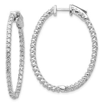 14k White Gold (Holds 88-1.7mm Round) Oval In/Out Hoop with Safety Clasp Earring Mountings