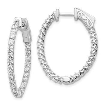 14k White Gold (Holds 50-2.0mm Round) Oval In/Out Hoop with Safety Clasp Earring Mountings